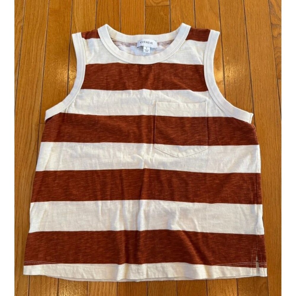 Evereve Pocket Sleeveless Tank Top Size Small Brown White Stripe